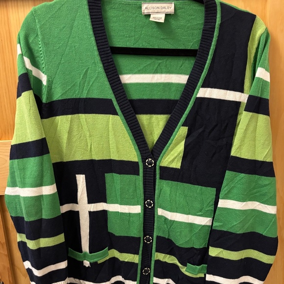 Allison Daley Green Colour Block Cardigan Size M - Picture 2 of 7